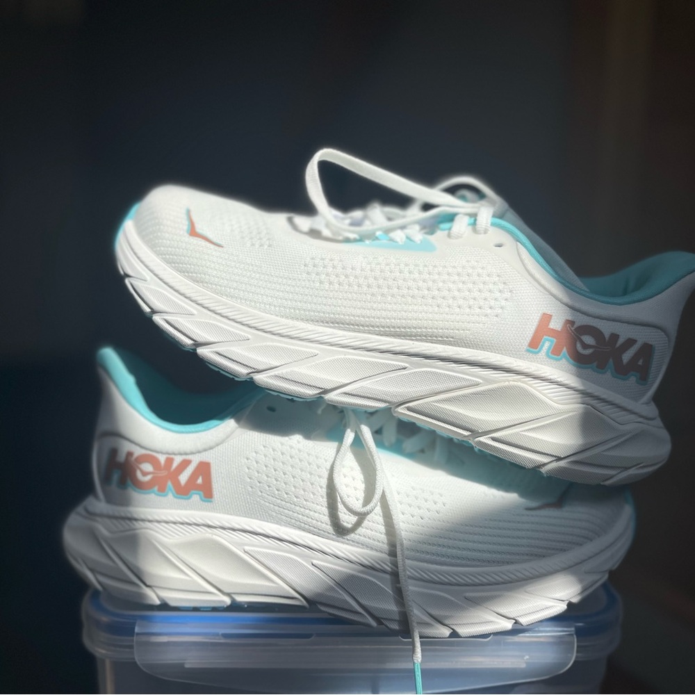 Hoka White and Aqua Athletic Shoes